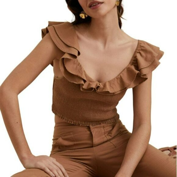 NWT Anthropologie Maeve Ruffled Smocked Crop Top - Picture 2 of 10